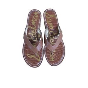 Sam Edelman Romy Wedge Sandals Leather Women 9 Saddle Brown Cork Croc Thong